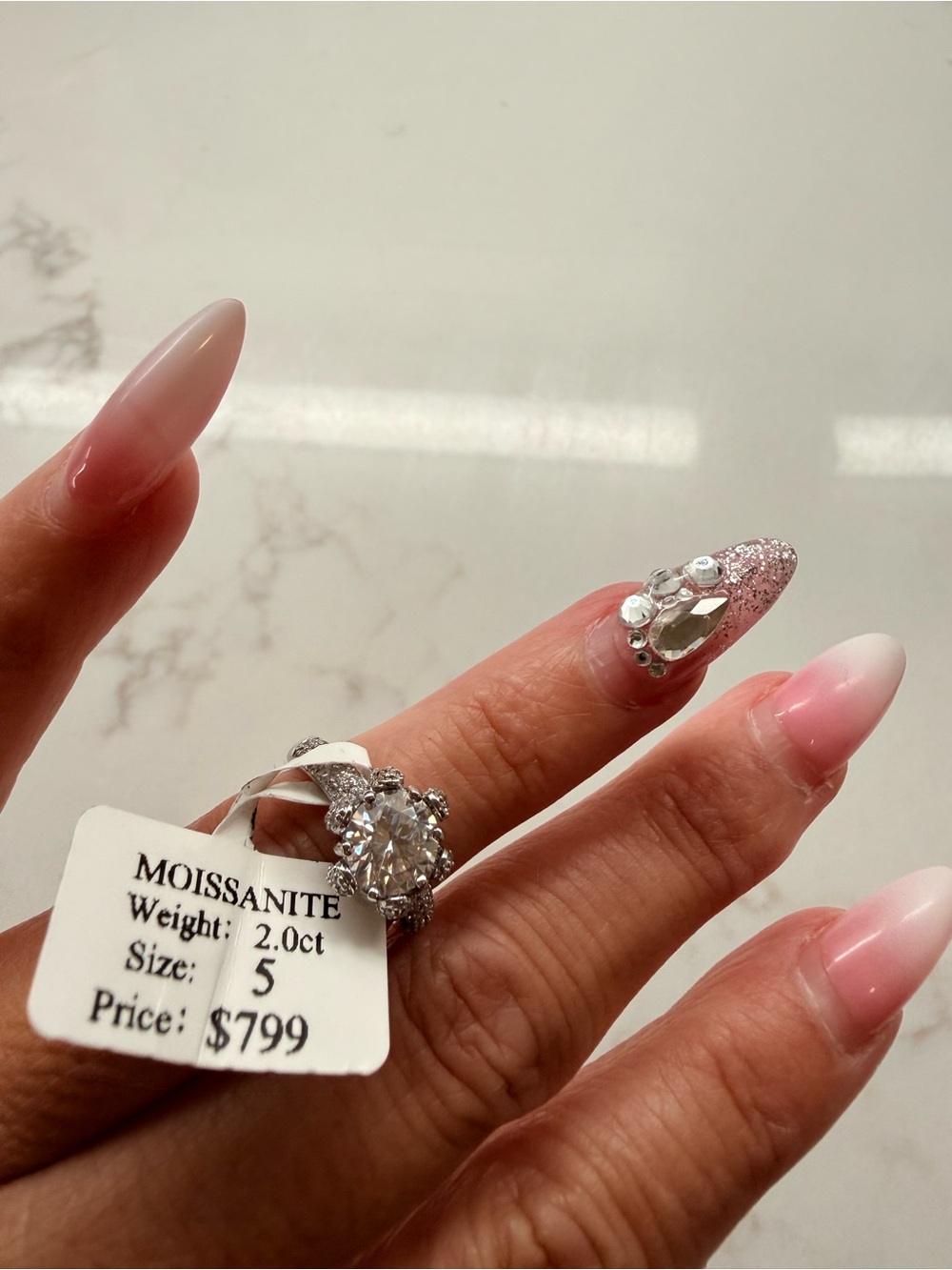 2.0ct Moissanite Solitaire Halo Ring in Silver-Tone (Size 5) *faux*